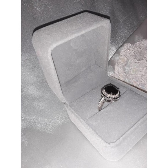 Black Sapphire & Diamond Ring Sz 6 - 925 Silver Cocktail Ring NIB - Picture 3 of 5